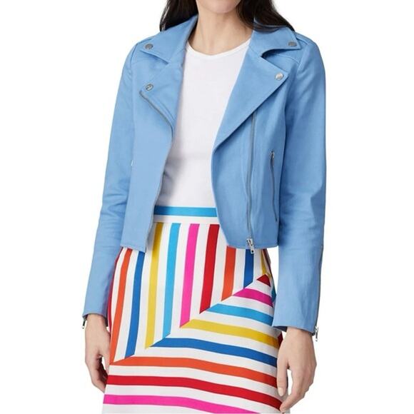 Color Me Courtney Dennis Biker Jacket Baby Blue Zipper Detail Size 6 - Picture 1 of 16